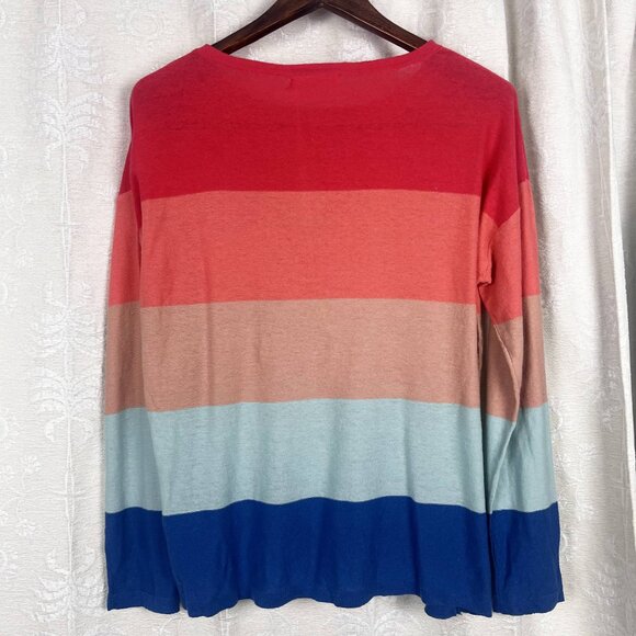 WoolOvers Color Block linen cotton jumper lightweight stripe sweater relaxed - Picture 4 of 8